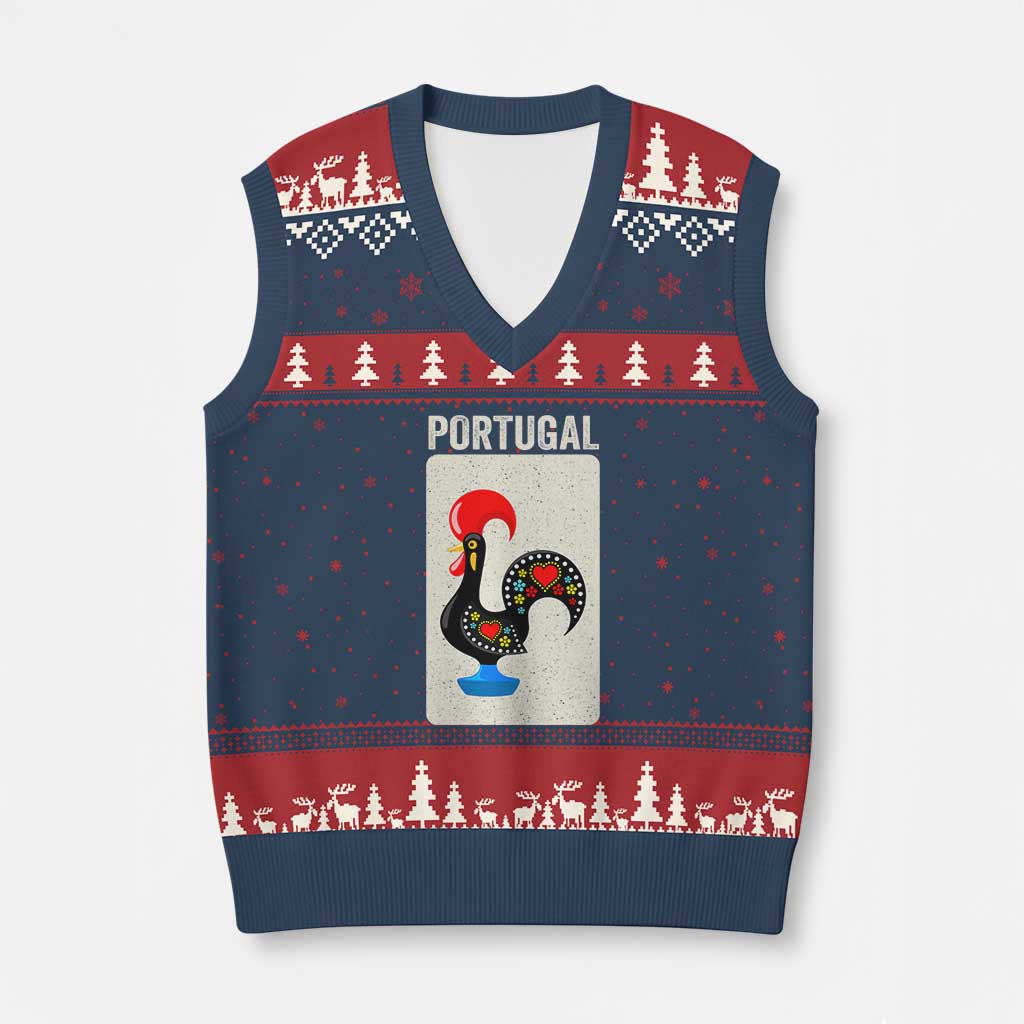 Portuguese Rooster V-Neck Knit Sweater Vest Galo de Barcelos Portugal Roots Pride Heritage Gift TS10 Navy Red Print Your Wear
