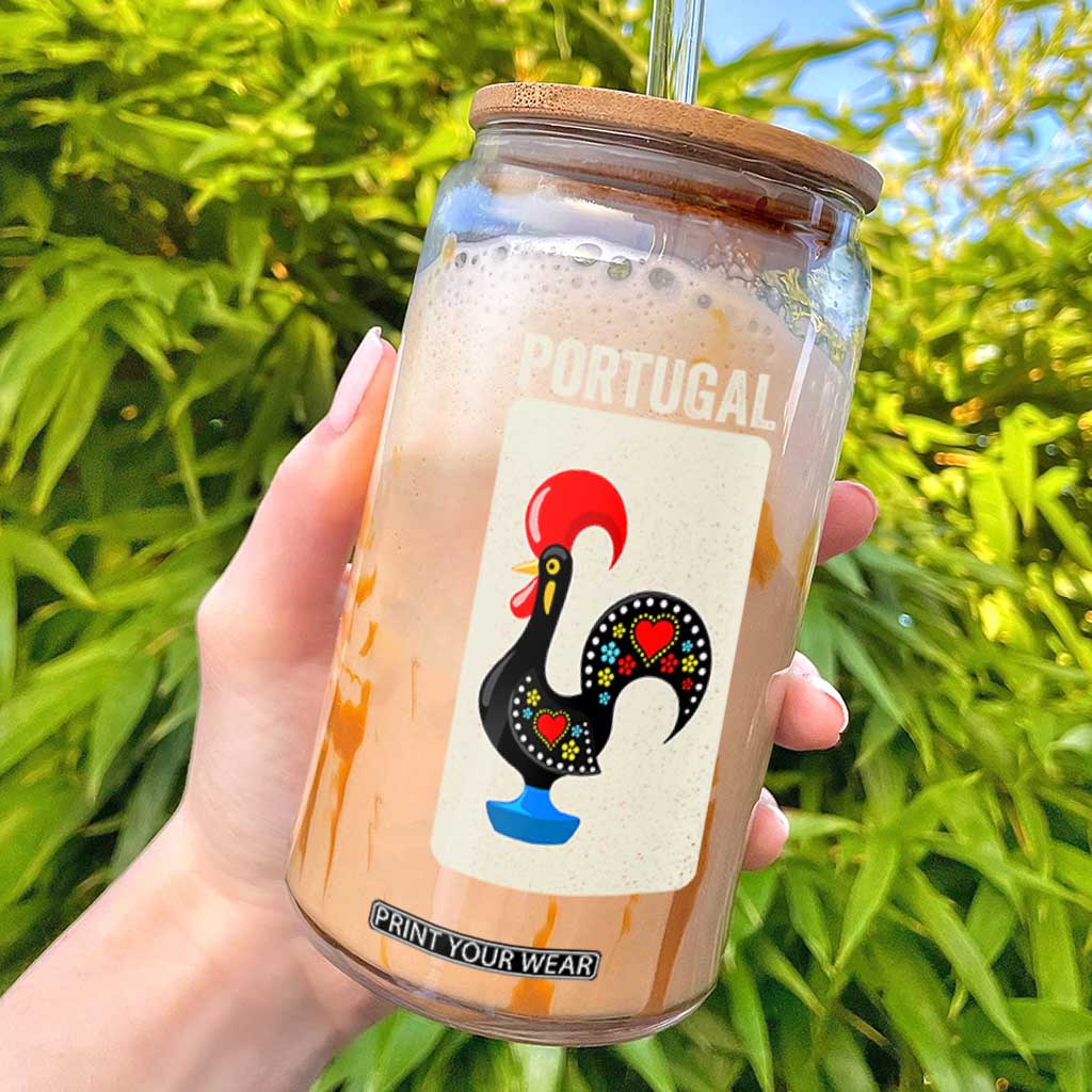 Portuguese Rooster Glass Can Galo de Barcelos Portugal Roots Pride Heritage Gift TS10 Black Print Your Wear