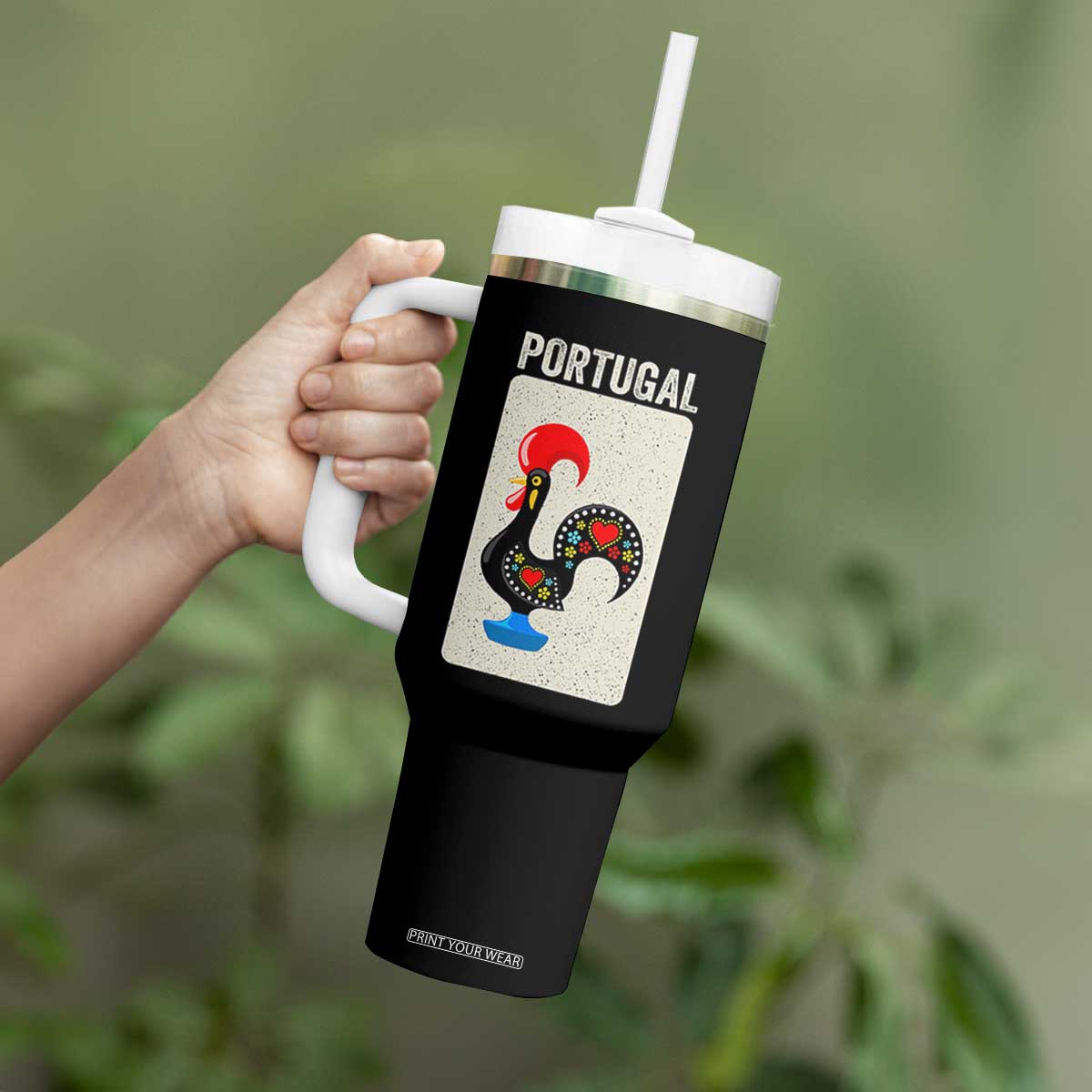 Portuguese Rooster Tumbler With Handle Galo de Barcelos Portugal Roots Pride Heritage Gift TS10 Print Your Wear