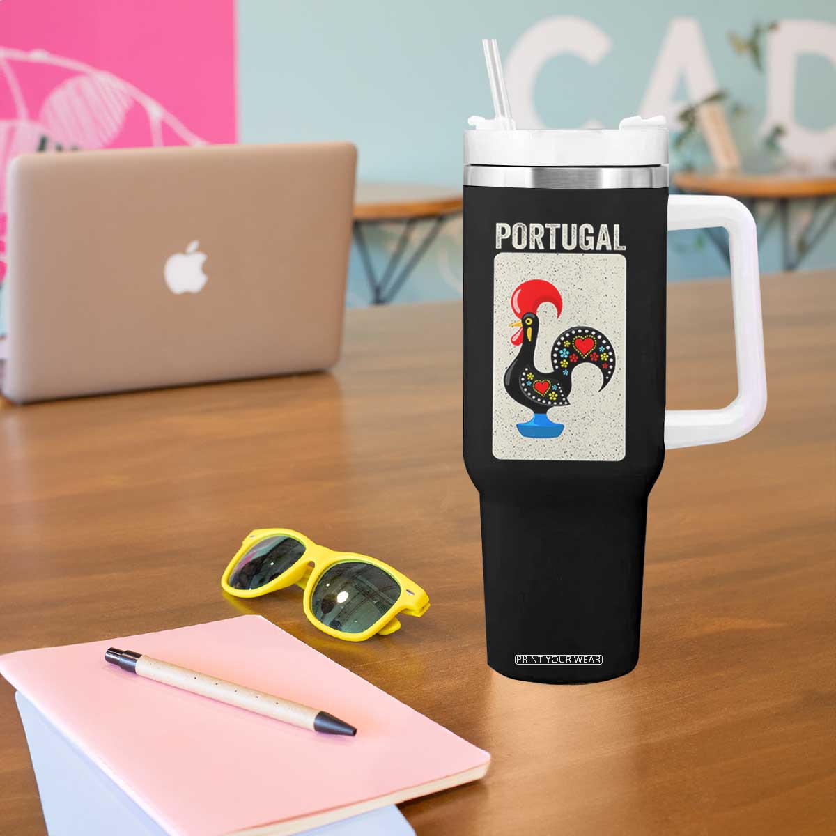 Portuguese Rooster Tumbler With Handle Galo de Barcelos Portugal Roots Pride Heritage Gift TS10 Print Your Wear