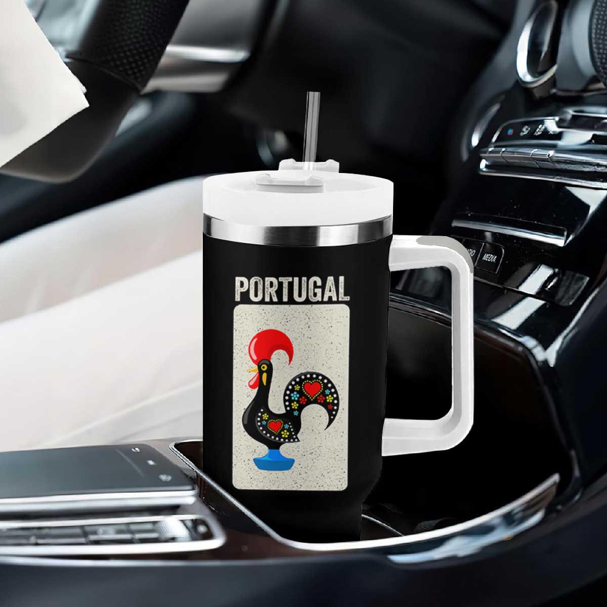 Portuguese Rooster Tumbler With Handle Galo de Barcelos Portugal Roots Pride Heritage Gift TS10 Print Your Wear