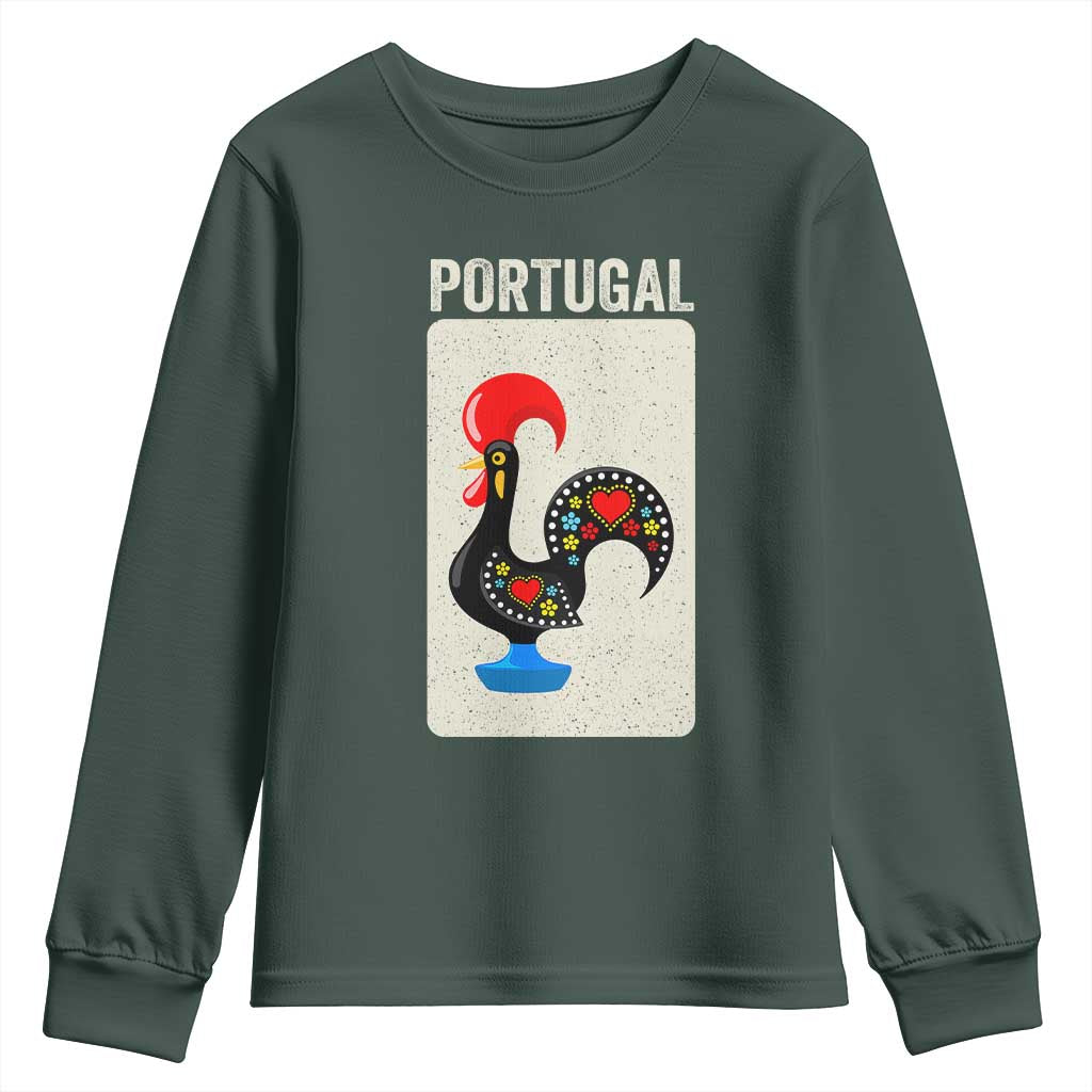 Portuguese Rooster Youth Sweatshirt Galo de Barcelos Portugal Roots Pride Heritage Gift TS10 Dark Forest Green Print Your Wear