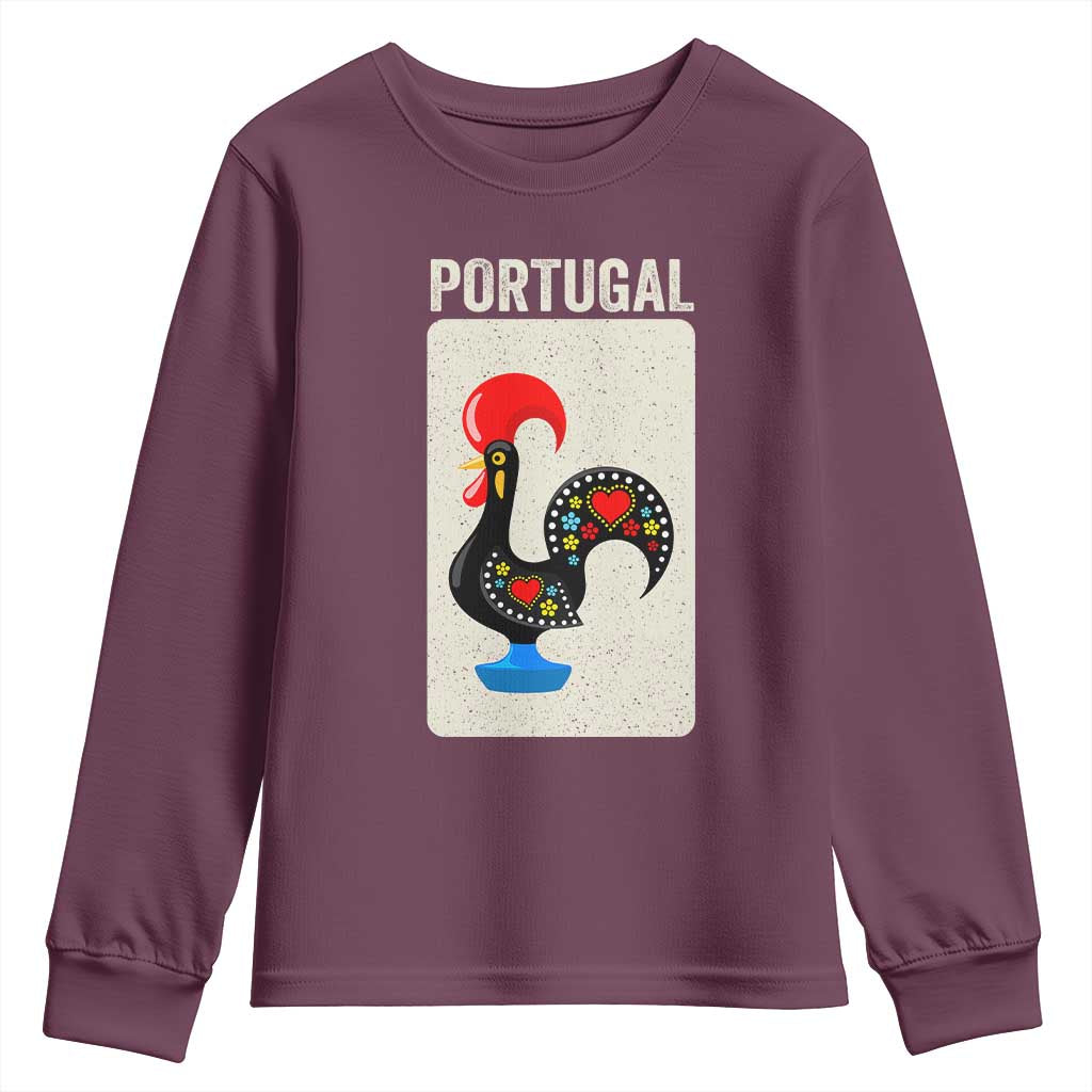 Portuguese Rooster Youth Sweatshirt Galo de Barcelos Portugal Roots Pride Heritage Gift TS10 Maroon Print Your Wear