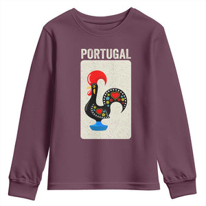 Portuguese Rooster Youth Sweatshirt Galo de Barcelos Portugal Roots Pride Heritage Gift TS10 Maroon Print Your Wear