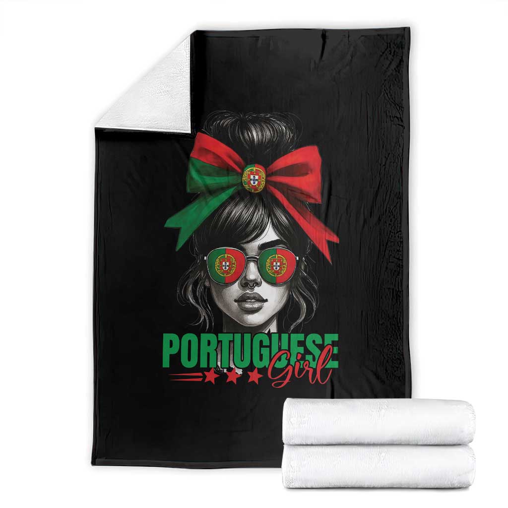 Portuguese Girl Throw Blanket Messy Bun Portugal Flag Roots Heritage Pride Gift TS10 Black Print Your Wear
