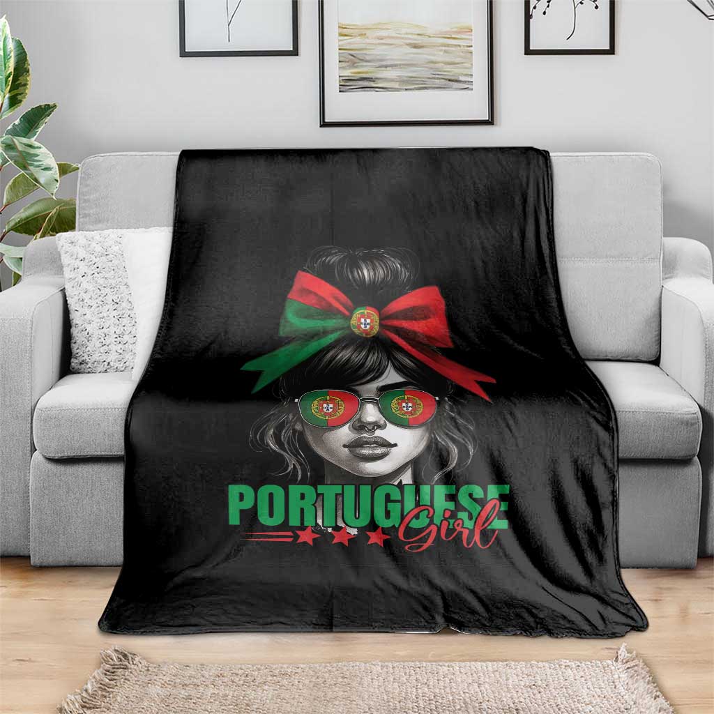 Portuguese Girl Throw Blanket Messy Bun Portugal Flag Roots Heritage Pride Gift TS10 Print Your Wear