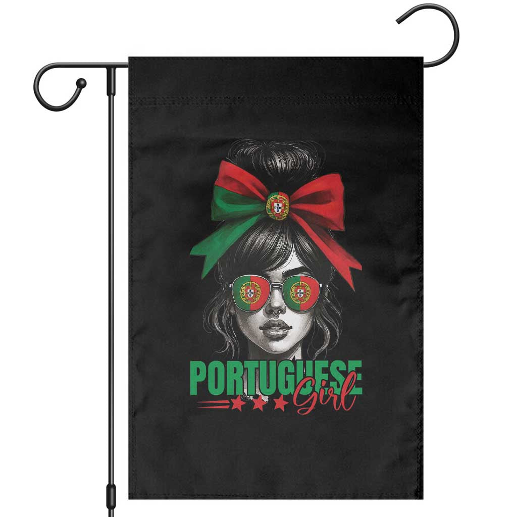 Portuguese Girl Garden Flag Messy Bun Portugal Flag Roots Heritage Pride Gift TS10 Black Print Your Wear
