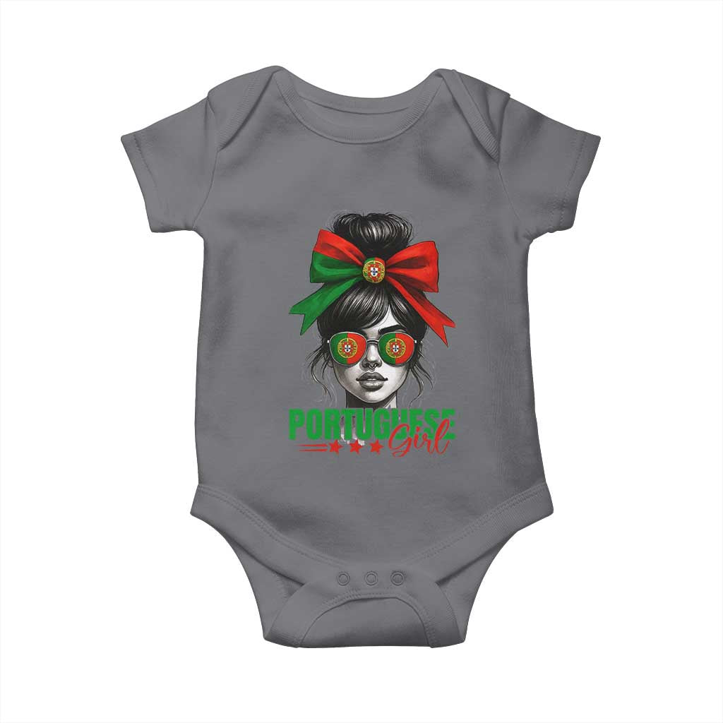 Portuguese Girl Baby Onesie Messy Bun Portugal Flag Roots Heritage Pride Gift TS10 Charcoal Print Your Wear