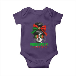 Portuguese Girl Baby Onesie Messy Bun Portugal Flag Roots Heritage Pride Gift TS10 Purple Print Your Wear