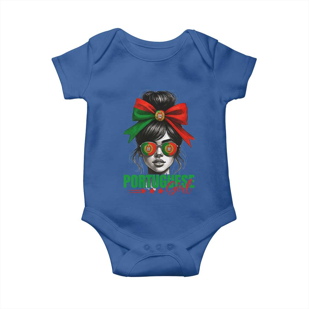 Portuguese Girl Baby Onesie Messy Bun Portugal Flag Roots Heritage Pride Gift TS10 Royal Blue Print Your Wear