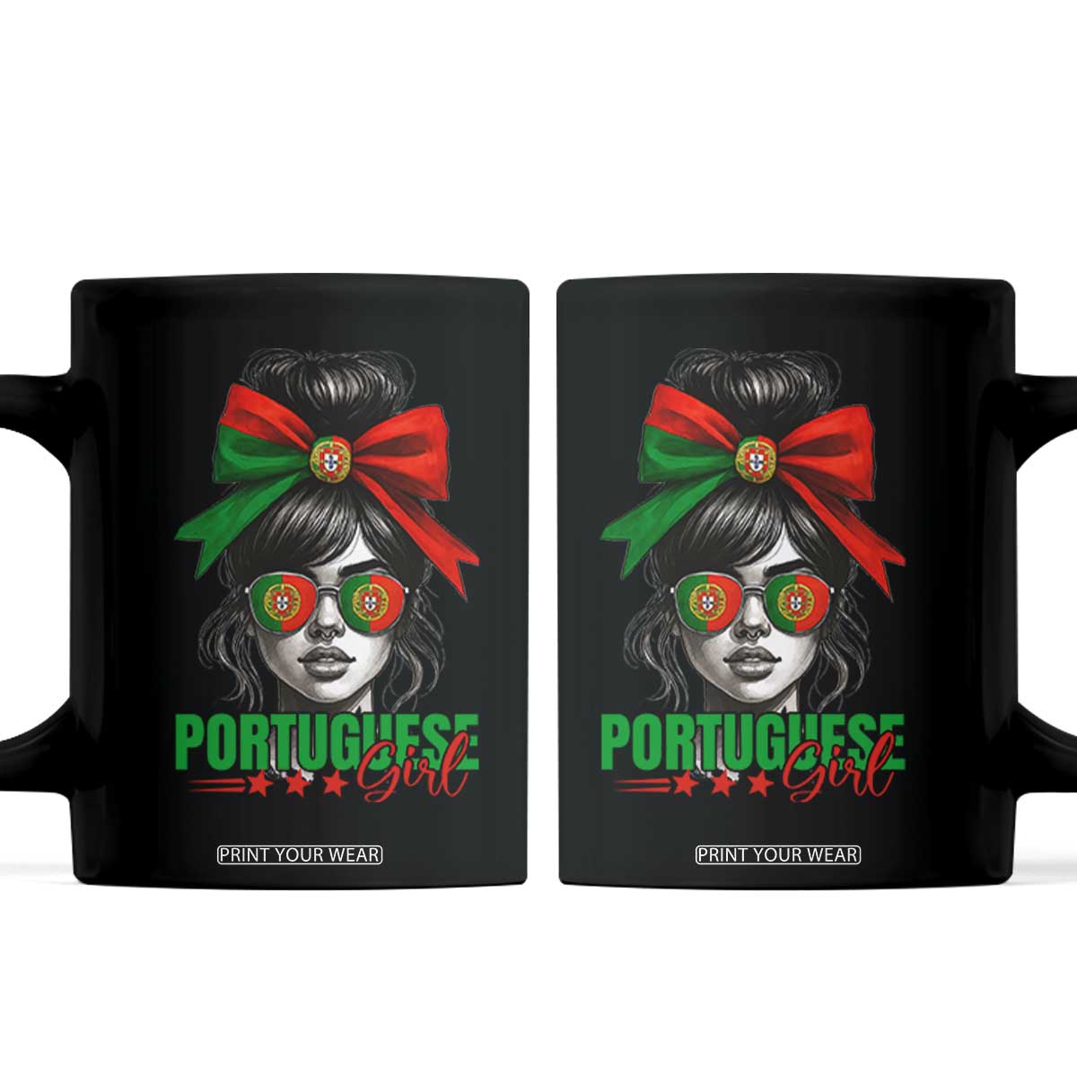 Portuguese Girl Coffee Mug Messy Bun Portugal Flag Roots Heritage Pride Gift TS10 Black Print Your Wear