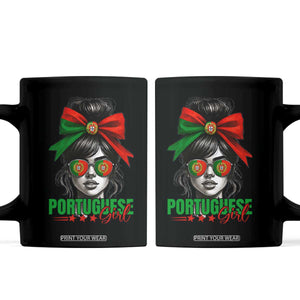 Portuguese Girl Coffee Mug Messy Bun Portugal Flag Roots Heritage Pride Gift TS10 Black Print Your Wear