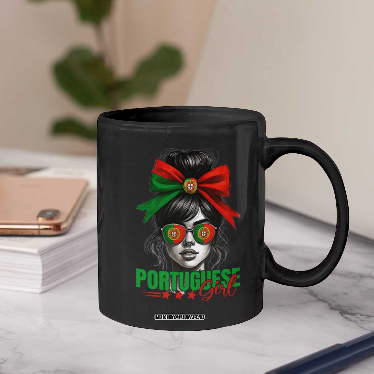 Portuguese Girl Coffee Mug Messy Bun Portugal Flag Roots Heritage Pride Gift TS10 Print Your Wear