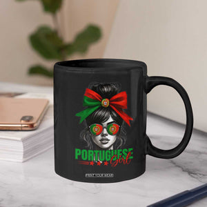 Portuguese Girl Coffee Mug Messy Bun Portugal Flag Roots Heritage Pride Gift TS10 Print Your Wear