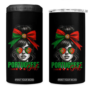 Portuguese Girl 4 in 1 Can Cooler Tumbler Messy Bun Portugal Flag Roots Heritage Pride Gift TS10 One Size: 16 oz Black Print Your Wear