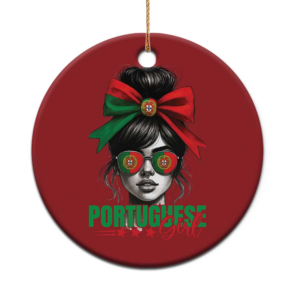 Portuguese Girl Christmas Ornament Messy Bun Portugal Flag Roots Heritage Pride Gift TS10 Print Your Wear
