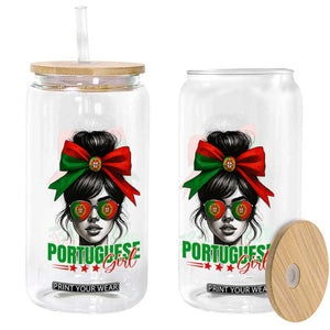 Portuguese Girl Glass Can Messy Bun Portugal Flag Roots Heritage Pride Gift TS10 Print Your Wear