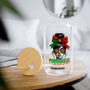 Portuguese Girl Glass Can Messy Bun Portugal Flag Roots Heritage Pride Gift TS10 Print Your Wear