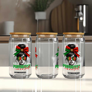 Portuguese Girl Glass Can Messy Bun Portugal Flag Roots Heritage Pride Gift TS10 Print Your Wear