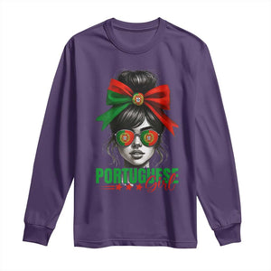 Portuguese Girl Long Sleeve Shirt Messy Bun Portugal Flag Roots Heritage Pride Gift TS10 Purple Print Your Wear