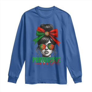 Portuguese Girl Long Sleeve Shirt Messy Bun Portugal Flag Roots Heritage Pride Gift TS10 Royal Blue Print Your Wear