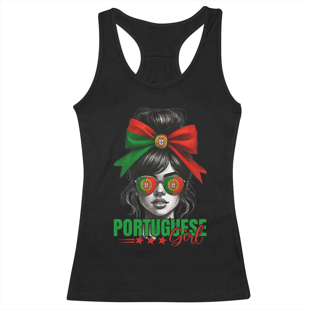 Portuguese Girl Racerback Tank Top Messy Bun Portugal Flag Roots Heritage Pride Gift TS10 Black Print Your Wear