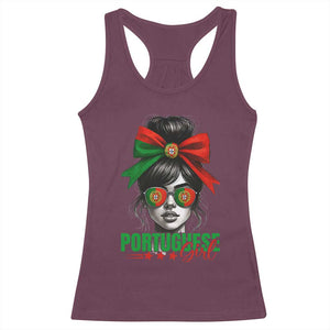 Portuguese Girl Racerback Tank Top Messy Bun Portugal Flag Roots Heritage Pride Gift TS10 Maroon Print Your Wear