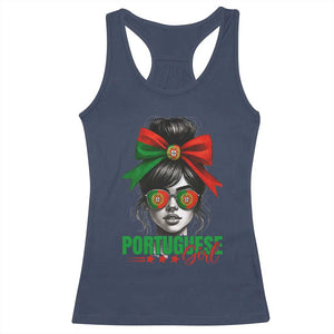 Portuguese Girl Racerback Tank Top Messy Bun Portugal Flag Roots Heritage Pride Gift TS10 Navy Print Your Wear