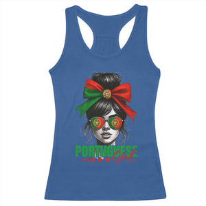 Portuguese Girl Racerback Tank Top Messy Bun Portugal Flag Roots Heritage Pride Gift TS10 Royal Blue Print Your Wear