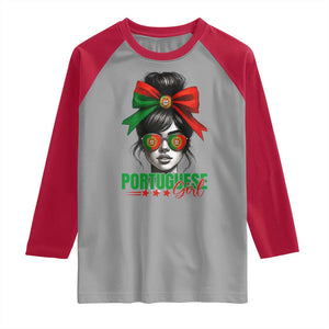 Portuguese Girl Raglan Shirt Messy Bun Portugal Flag Roots Heritage Pride Gift TS10 Sport Gray Red Print Your Wear
