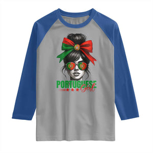 Portuguese Girl Raglan Shirt Messy Bun Portugal Flag Roots Heritage Pride Gift TS10 Sport Gray Royal Print Your Wear