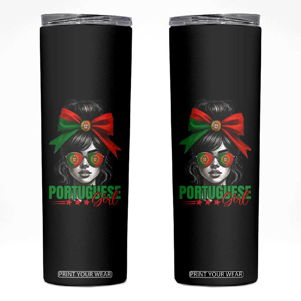 Portuguese Girl Skinny Tumbler Messy Bun Portugal Flag Roots Heritage Pride Gift TS10 Black Print Your Wear