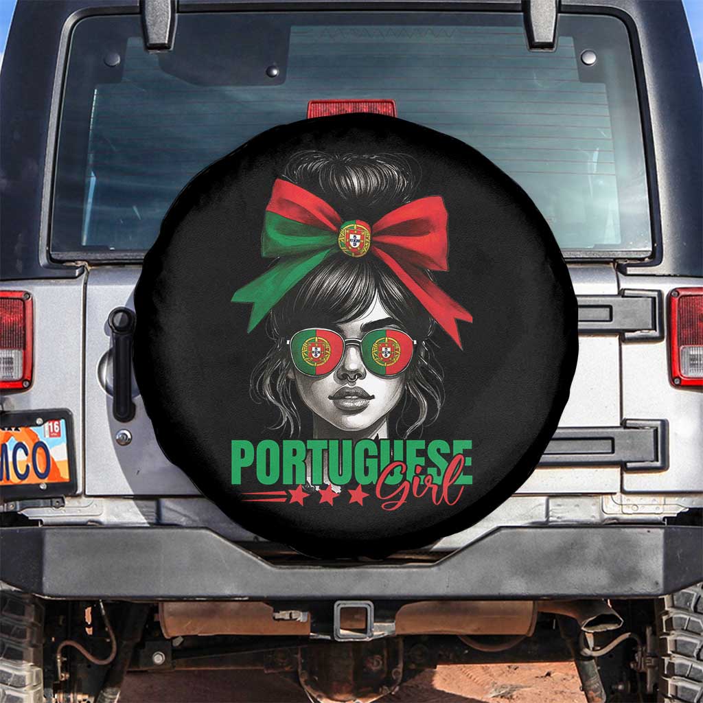 Portuguese Girl Spare Tire Cover Messy Bun Portugal Flag Roots Heritage Pride Gift TS10 No hole Black Print Your Wear