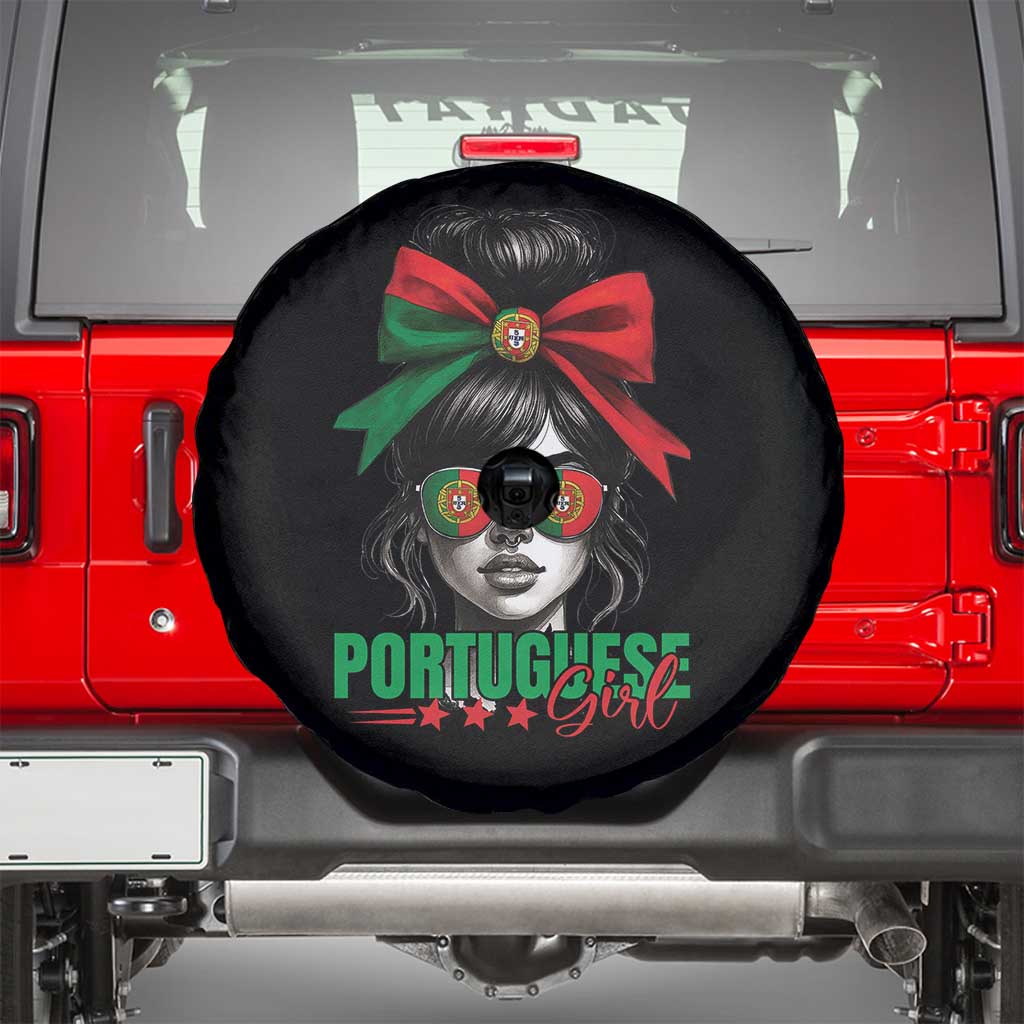 Portuguese Girl Spare Tire Cover Messy Bun Portugal Flag Roots Heritage Pride Gift TS10 Black Print Your Wear