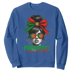Portuguese Girl Sweatshirt Messy Bun Portugal Flag Roots Heritage Pride Gift TS10 Royal Blue Print Your Wear