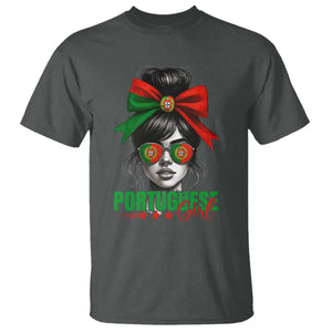 Portuguese Girl T Shirt Messy Bun Portugal Flag Roots Heritage Pride Gift TS10 Dark Heather Print Your Wear
