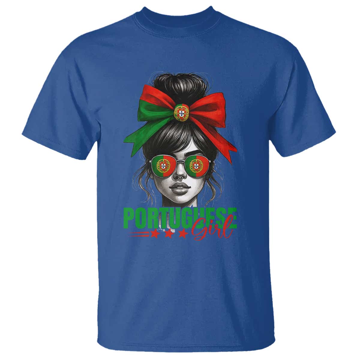Portuguese Girl T Shirt Messy Bun Portugal Flag Roots Heritage Pride Gift TS10 Royal Blue Print Your Wear