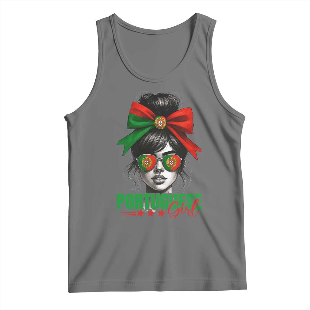 Portuguese Girl Tank Top Messy Bun Portugal Flag Roots Heritage Pride Gift TS10 Black Heather Print Your Wear