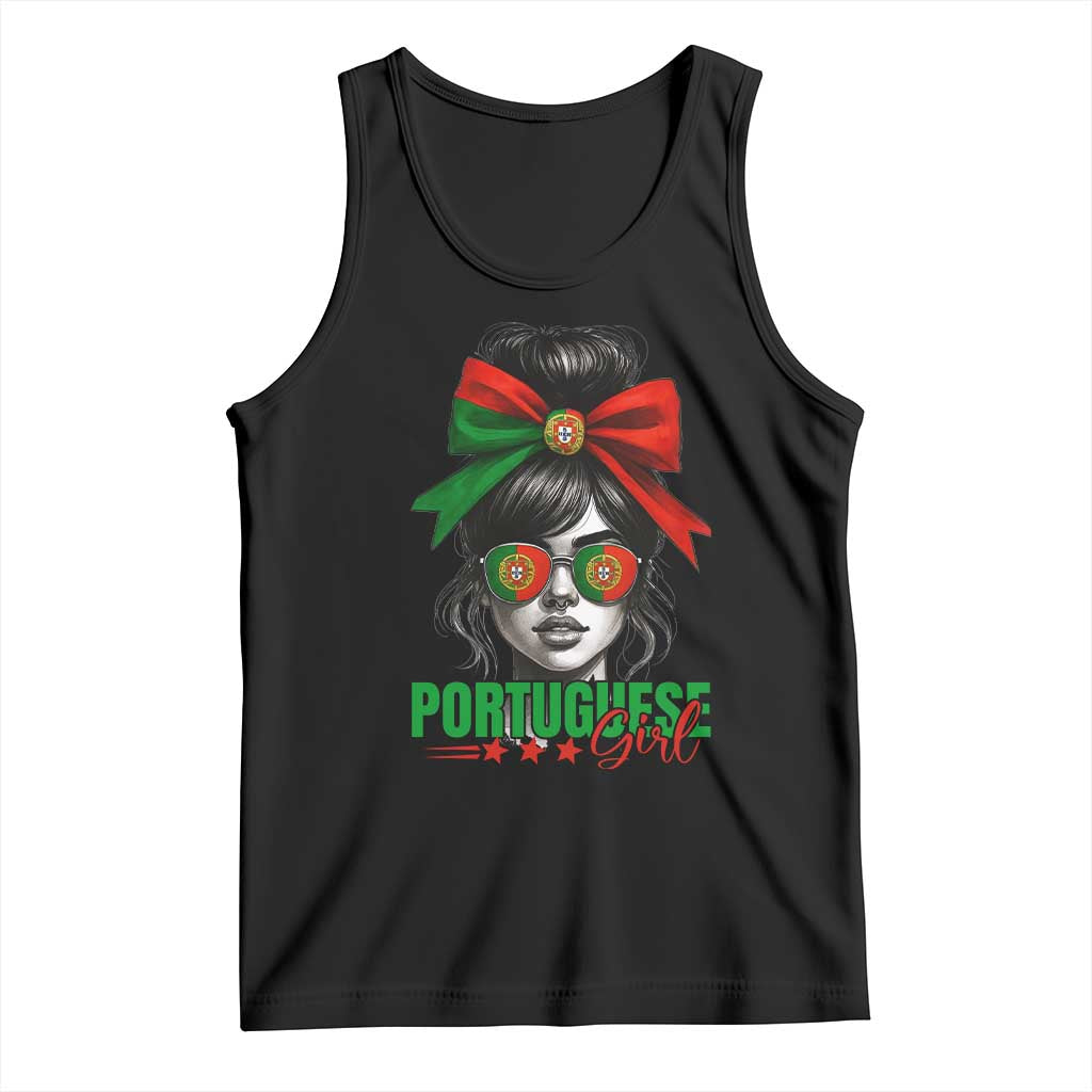 Portuguese Girl Tank Top Messy Bun Portugal Flag Roots Heritage Pride Gift TS10 Black Print Your Wear