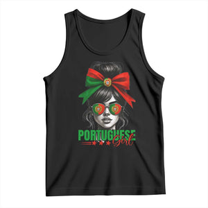 Portuguese Girl Tank Top Messy Bun Portugal Flag Roots Heritage Pride Gift TS10 Black Print Your Wear