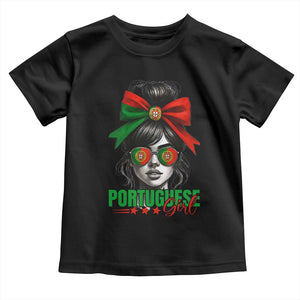 Portuguese Girl Toddler T Shirt Messy Bun Portugal Flag Roots Heritage Pride Gift TS10 Black Print Your Wear