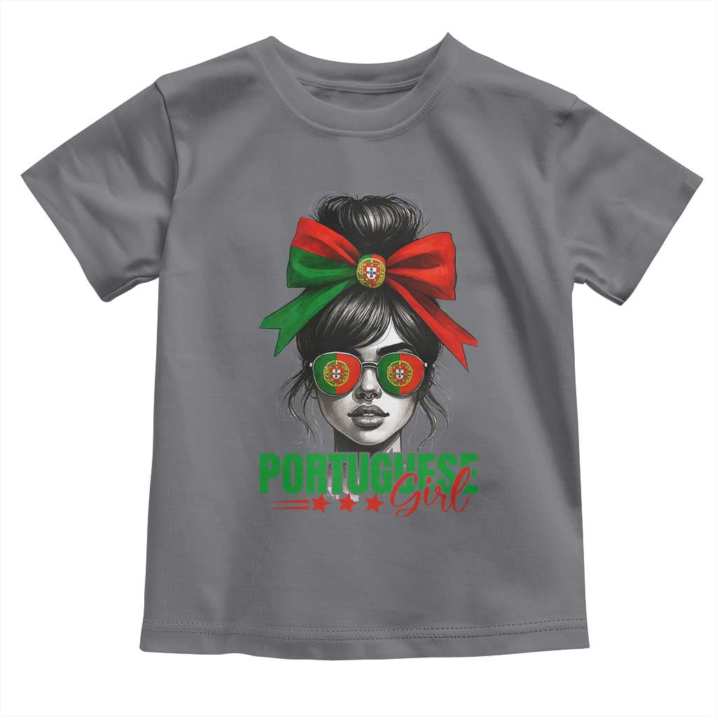 Portuguese Girl Toddler T Shirt Messy Bun Portugal Flag Roots Heritage Pride Gift TS10 Charcoal Print Your Wear