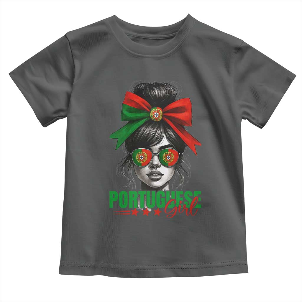 Portuguese Girl Toddler T Shirt Messy Bun Portugal Flag Roots Heritage Pride Gift TS10 Dark Heather Print Your Wear