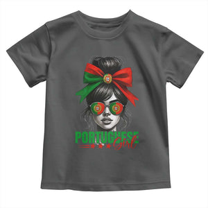 Portuguese Girl Toddler T Shirt Messy Bun Portugal Flag Roots Heritage Pride Gift TS10 Dark Heather Print Your Wear