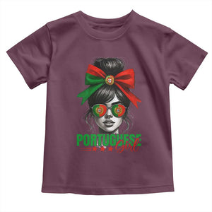 Portuguese Girl Toddler T Shirt Messy Bun Portugal Flag Roots Heritage Pride Gift TS10 Maroon Print Your Wear