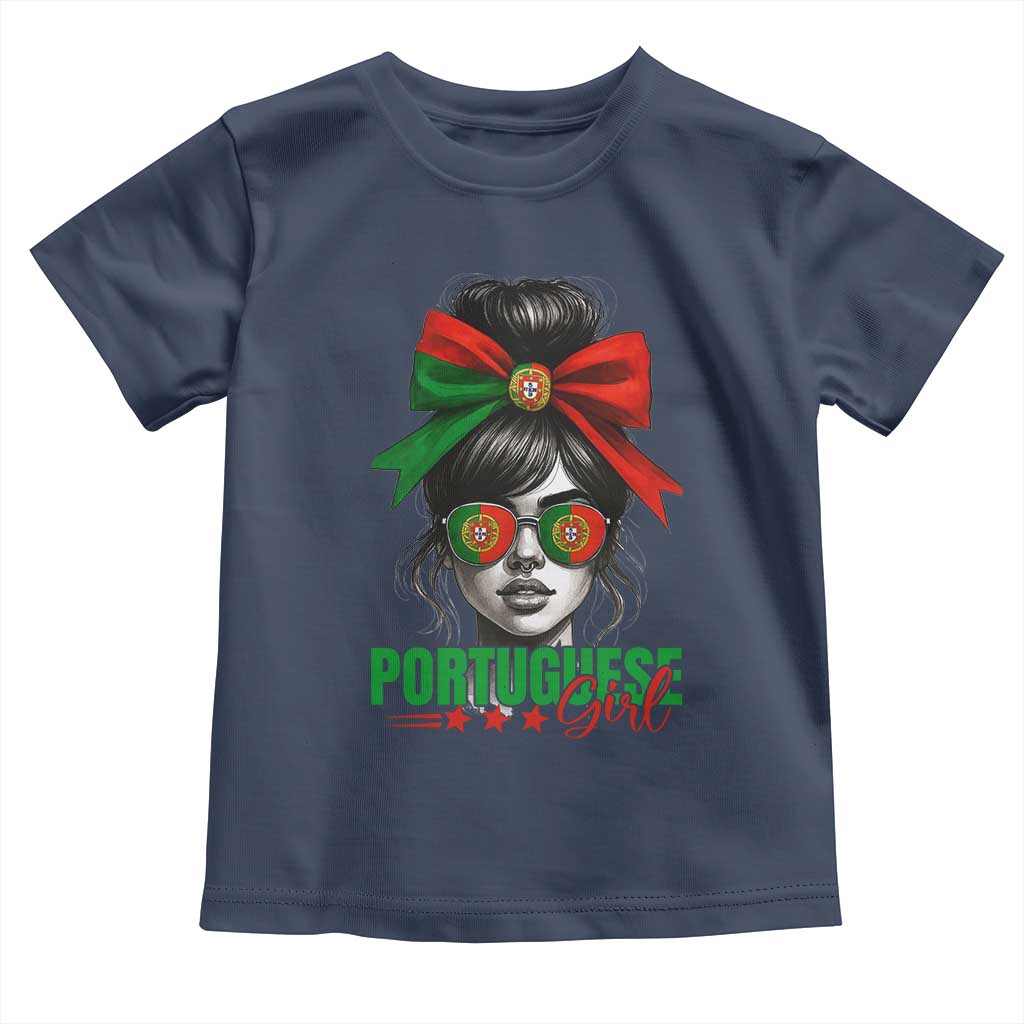 Portuguese Girl Toddler T Shirt Messy Bun Portugal Flag Roots Heritage Pride Gift TS10 Navy Print Your Wear