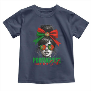 Portuguese Girl Toddler T Shirt Messy Bun Portugal Flag Roots Heritage Pride Gift TS10 Navy Print Your Wear