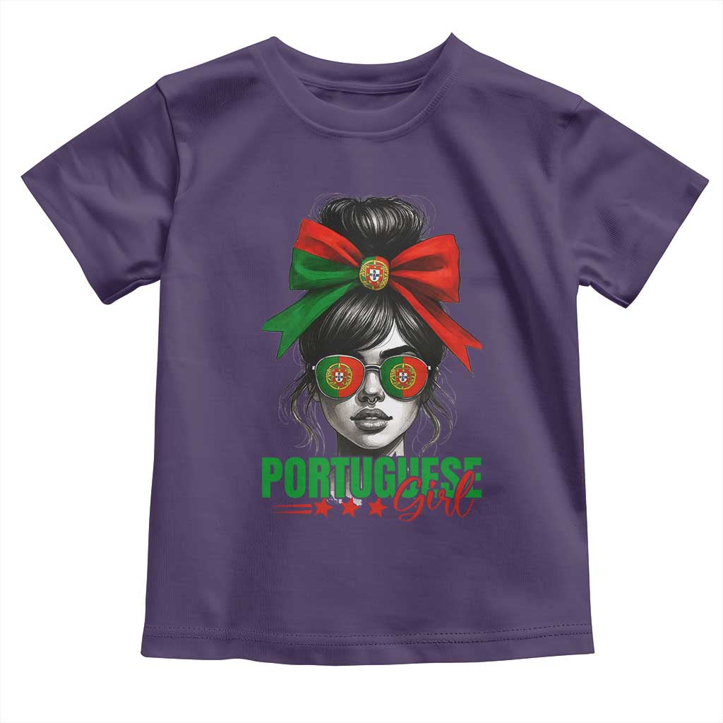 Portuguese Girl Toddler T Shirt Messy Bun Portugal Flag Roots Heritage Pride Gift TS10 Purple Print Your Wear