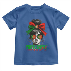 Portuguese Girl Toddler T Shirt Messy Bun Portugal Flag Roots Heritage Pride Gift TS10 Royal Blue Print Your Wear
