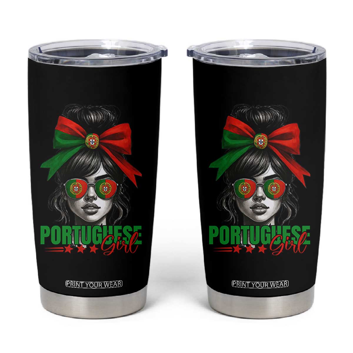Portuguese Girl Tumbler Cup Messy Bun Portugal Flag Roots Heritage Pride Gift TS10 Black Print Your Wear